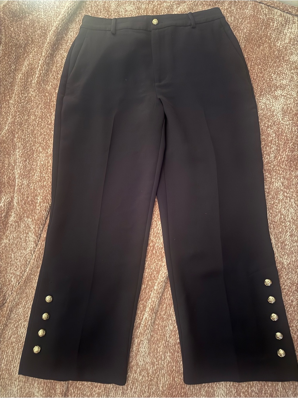 CeCe Black Cropped Ankle Pants Gold Button Detail Size 12